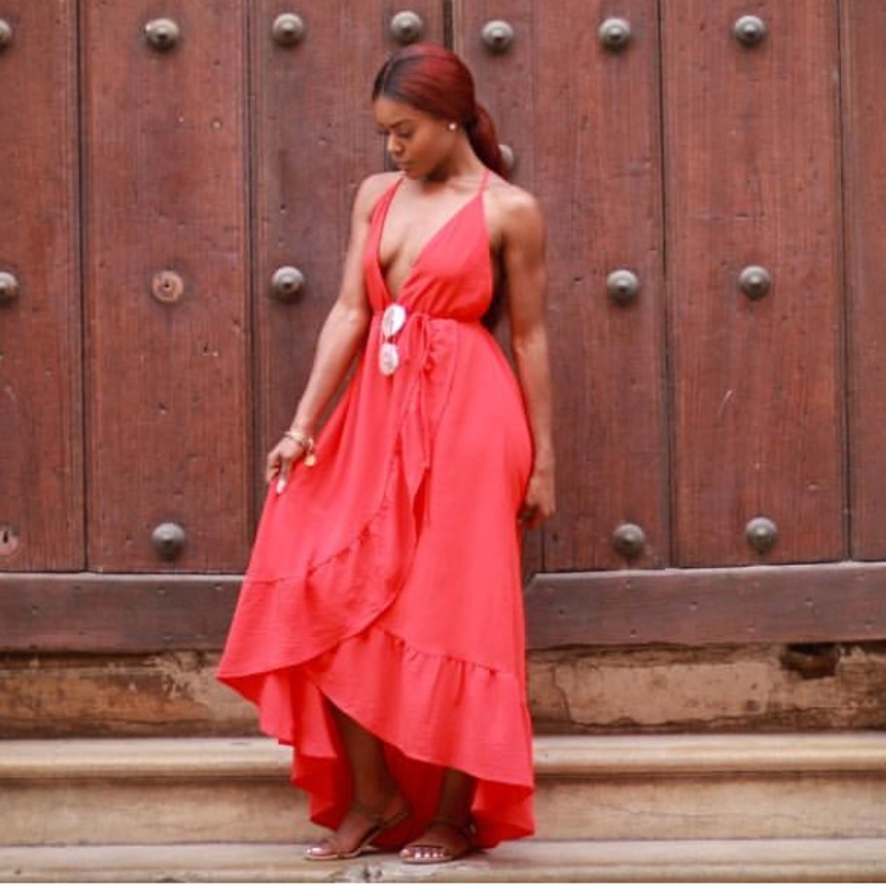 Red Ruffled Spaghetti strapped dress